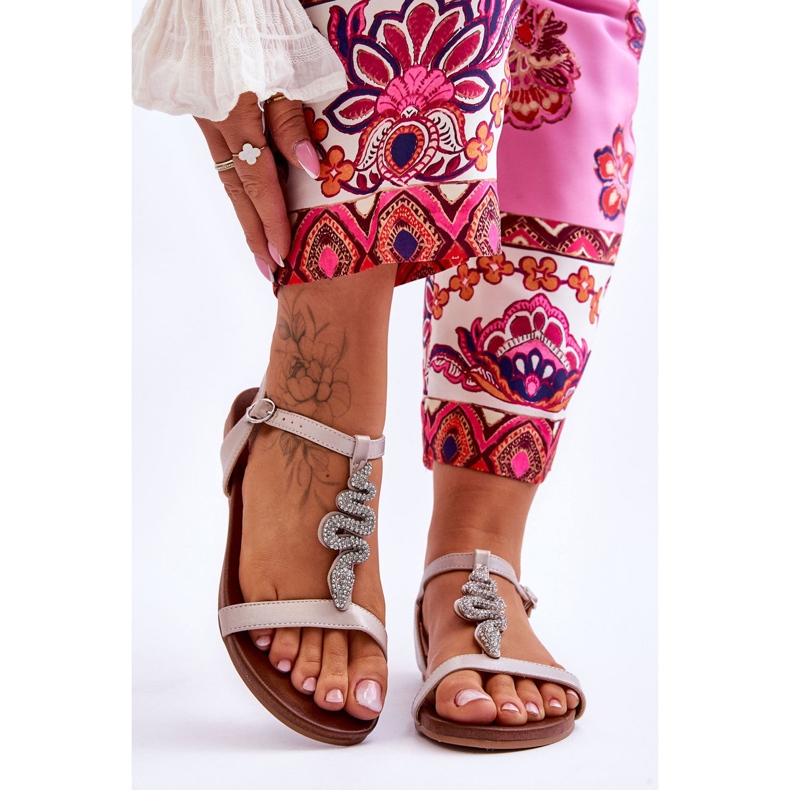 Lädersandaler med dekorativ orm S.Barski KV-5541-42 Beige 1