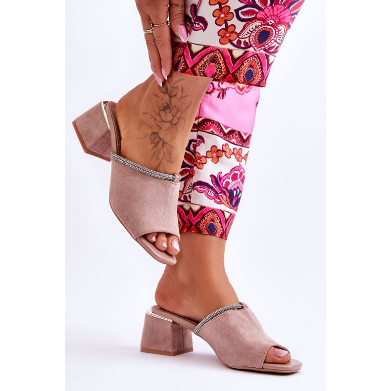 S.Barski Mocka högklackat tofflor KV-612-2 Beige 2