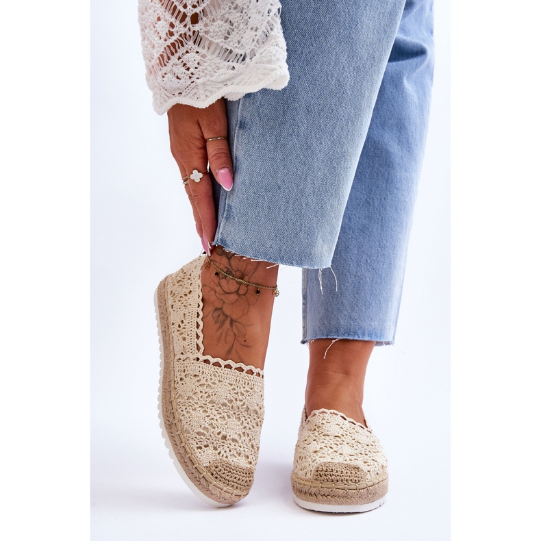 Spets Slip On Espadrilles Beige Blanco 1