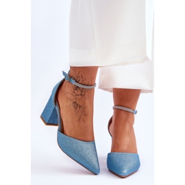 Eleganta Shiny Blue Magic Pumps med strass blå 1