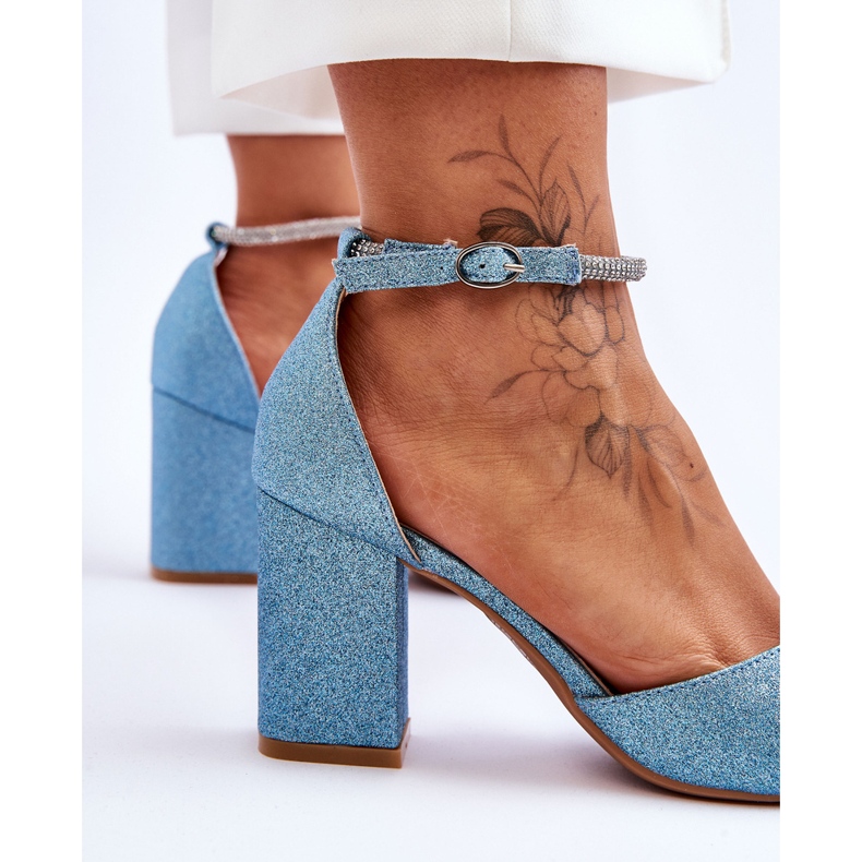 Eleganta Shiny Blue Magic Pumps med strass blå 2