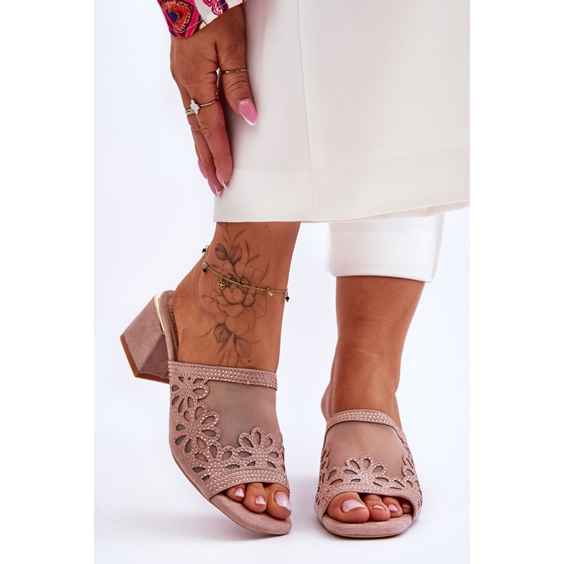 Tofflor med klackar med mesh S.Barski KV-612-1 Naken beige 1