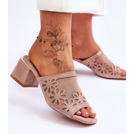 Tofflor med klackar med mesh S.Barski KV-612-1 Naken beige 2