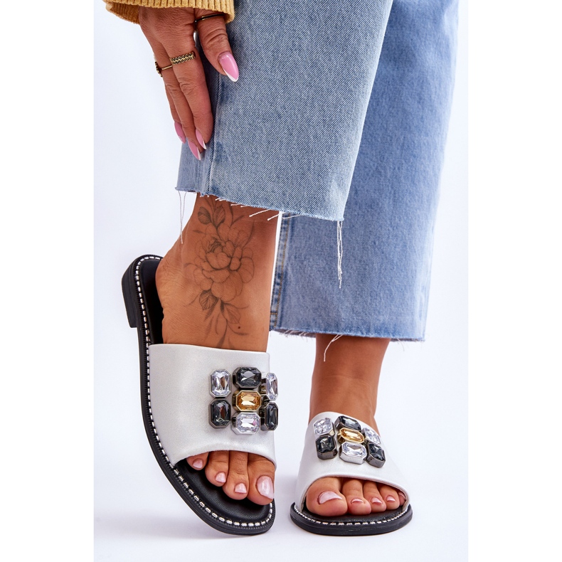 Damtofflor med stenar S.Barski KV-2775-31 Vit-Silver 1