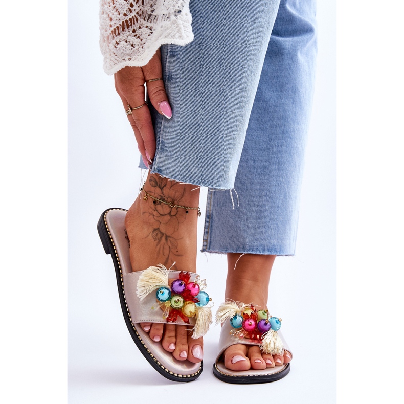 Tofflor med dekorativa pärlor S.Barski KV-2775-47 Naken beige 1