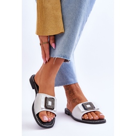 Lädertofflor för damer med strass S.Barski KV-2775-33 Silver 2