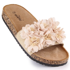 Platta damsandaler med beiga blommor eVento 5969 beige 1
