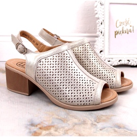 Beige/guld Filippo Openwork Lädersandaler DS4475 gyllene 1