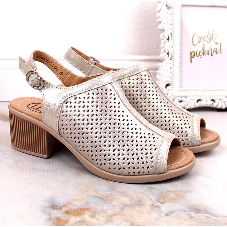 Beige/guld Filippo Openwork Lädersandaler DS4475 gyllene 1