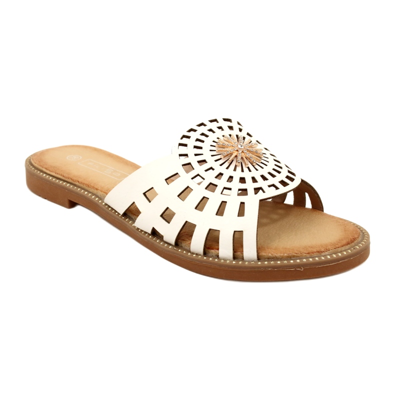 Fashionabla genombrutna flip-flops för kvinnor med zirkoner Filippo DK4621/23 WH White vit 1