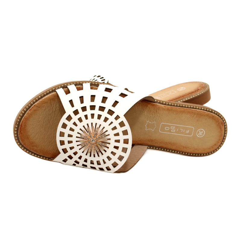 Fashionabla genombrutna flip-flops för kvinnor med zirkoner Filippo DK4621/23 WH White vit 4