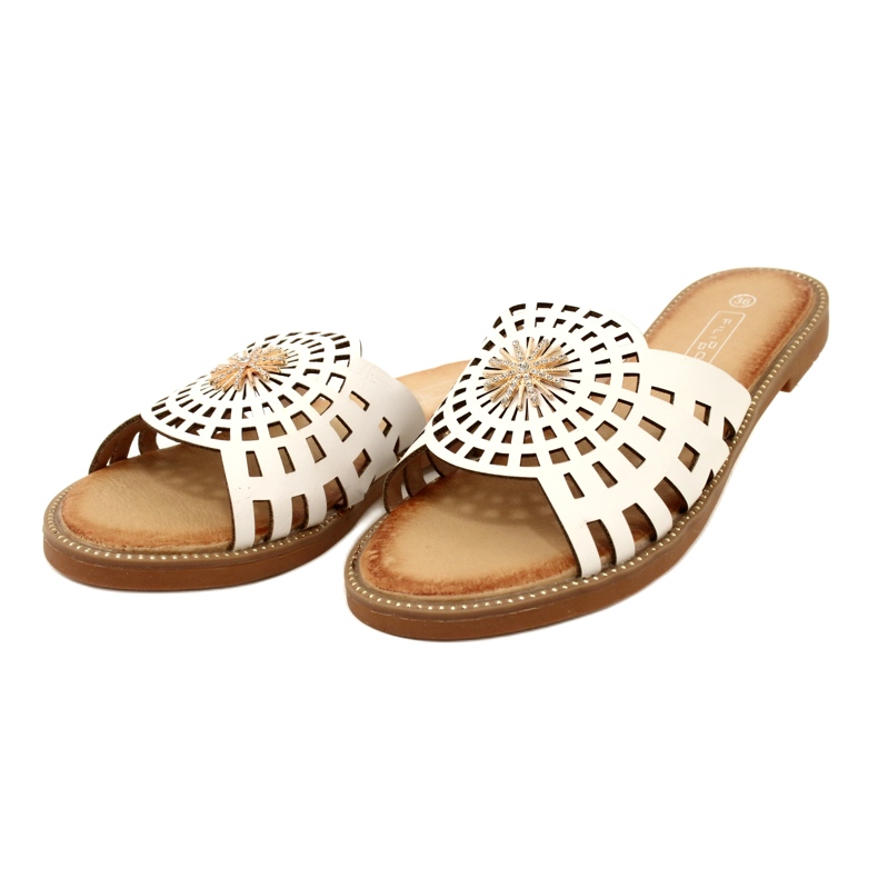 Fashionabla genombrutna flip-flops för kvinnor med zirkoner Filippo DK4621/23 WH White vit 3