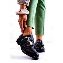 LU BOO Kvinnors eko-läderskor med spännen och dubbar svarta 1