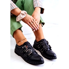 LU BOO Kvinnors eko-läderskor med spännen och dubbar svarta 3