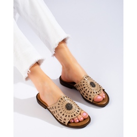 W. Potocki Genombrutna mörkbeige tofflor för kvinnor från Potocki 1