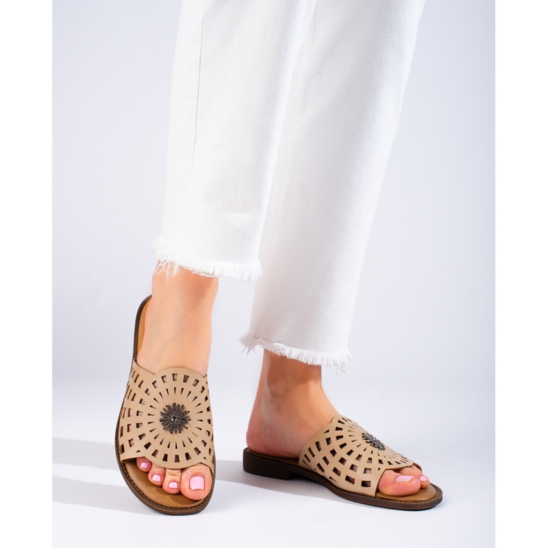 W. Potocki Genombrutna mörkbeige tofflor för kvinnor från Potocki 2