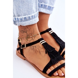 FRJ Sandaler för kvinnor Flat Suede Boho Black Lucami svart 5