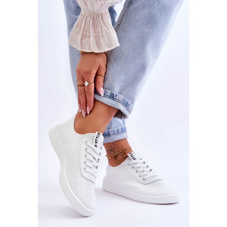 Kvinnors OpenWork Lace -up White Sneakers vit 2