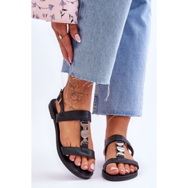 Platta sandaler för kvinnor med en dekorativ rem Black Berry svart 1