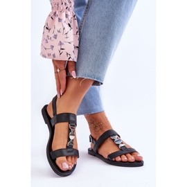 Platta sandaler för kvinnor med en dekorativ rem Black Berry svart 2