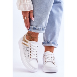 Klassiska sportskor med genombrutna mönster vitt och guld gladare 1