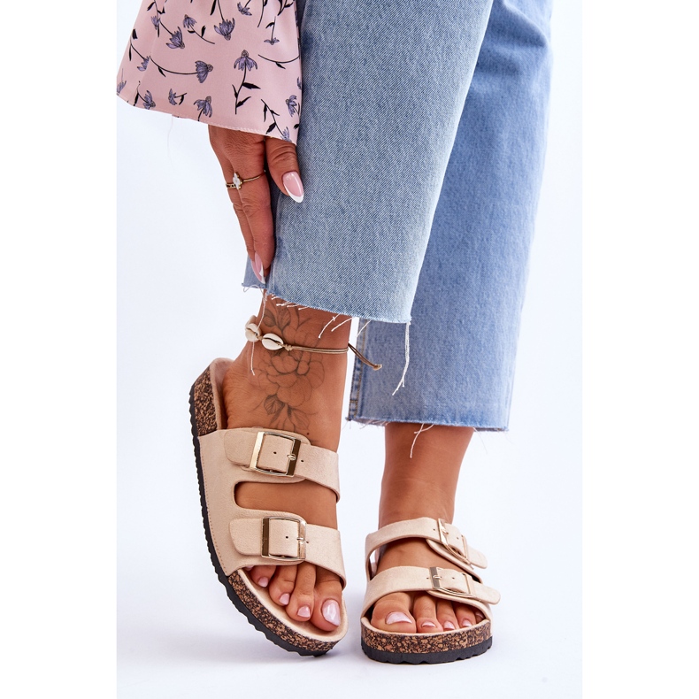 FB2 Damsandaler på korkplattform med ränder Beige Doretta 1