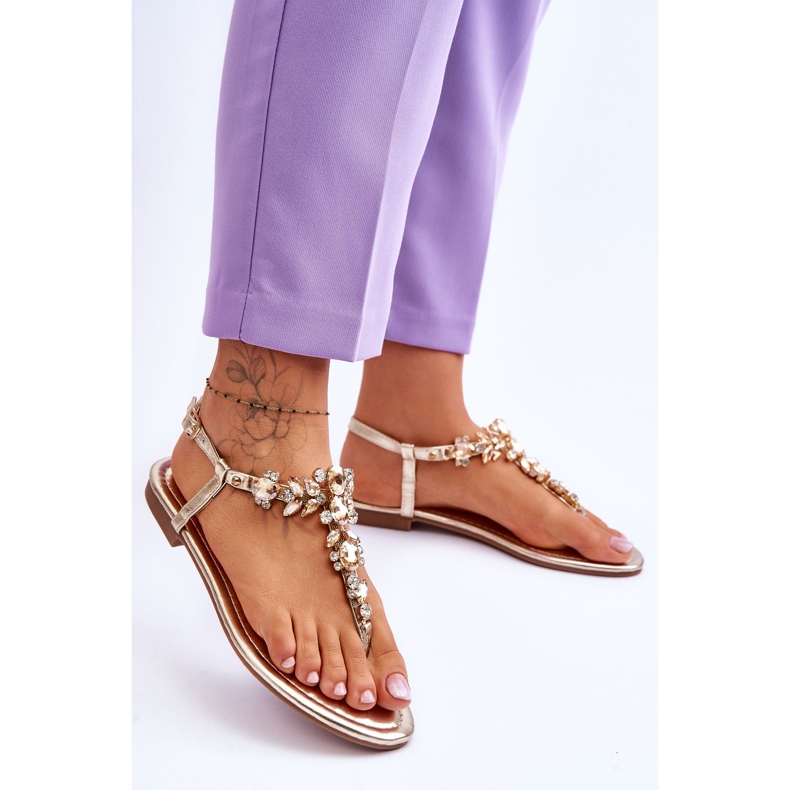 Damsandaler med stenar Guld Lenis gyllene 2