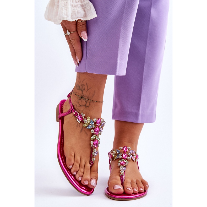 Flip Flops för kvinnor med stenar Fuchsia Lenisa rosa 1