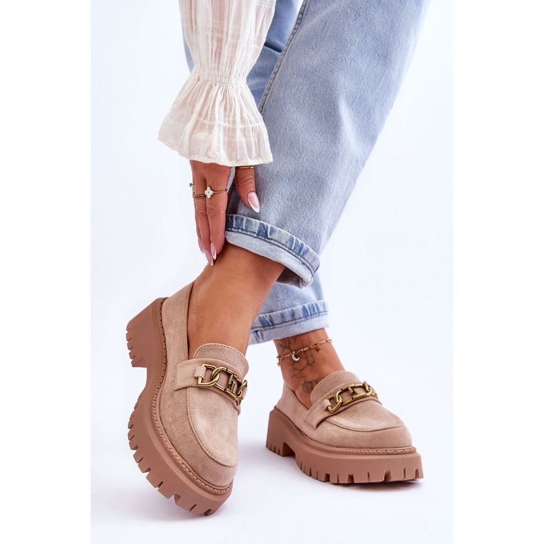 Loafers i mocka för kvinnor Beige Larey 2