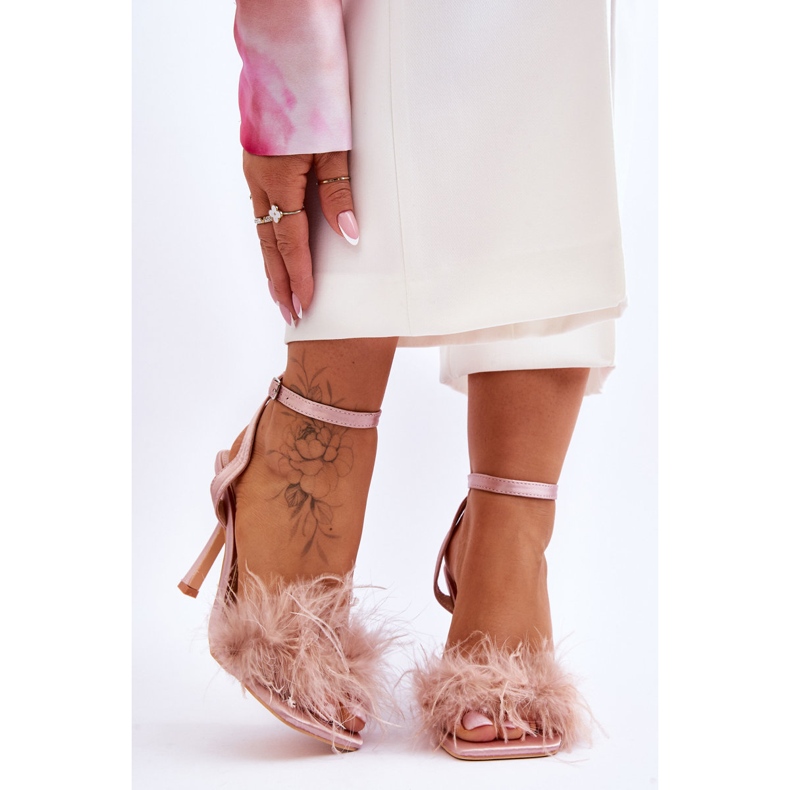 FB2 Naken Tiffany fjädersandaler för kvinnor rosa 1