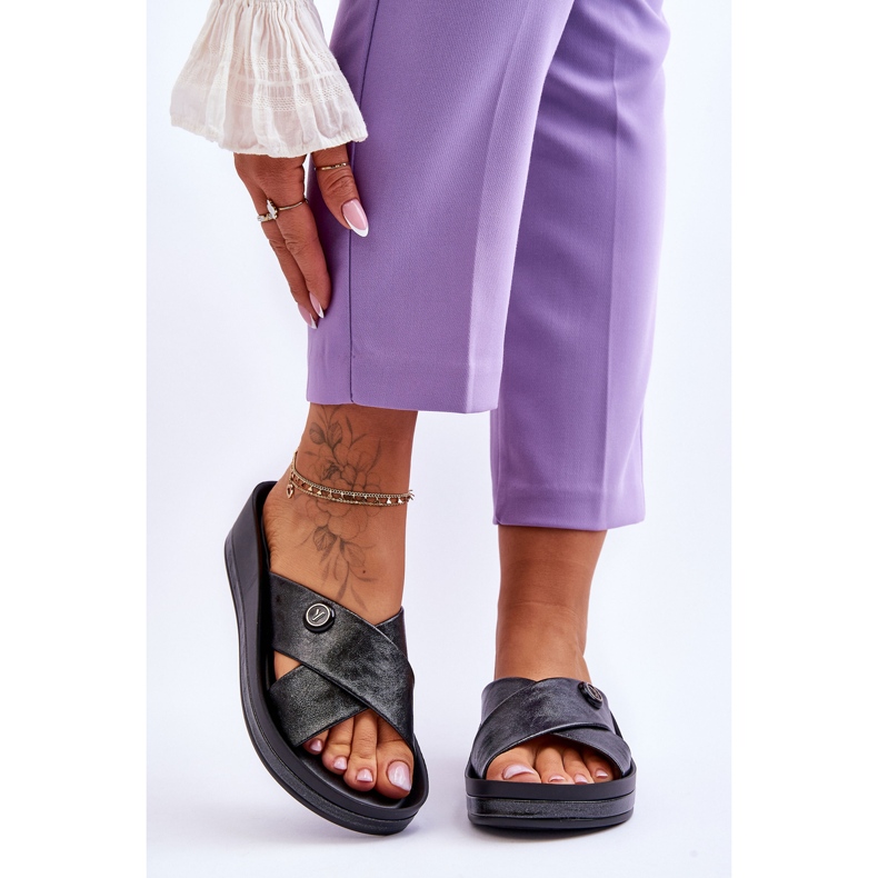 Vinceza Platformtofflor för kvinnor med dekoration Svart Brooklyn 1