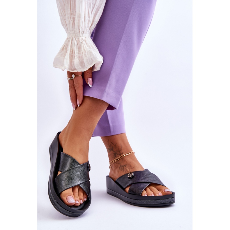 Vinceza Platformtofflor för kvinnor med dekoration Svart Brooklyn 2