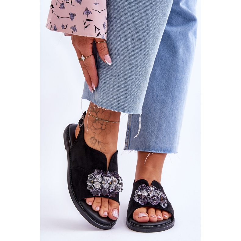 Vinceza Svarta Mersea stenade mockasandaler för kvinnor 1