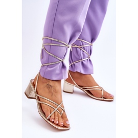 Knytna sandaler med guld höga klackar Hemlig kärlek gyllene 2