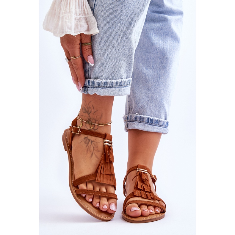 Damsandaler Platt Mocka Boho Brun Lucami 1