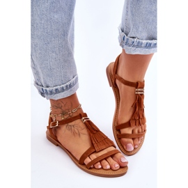 Damsandaler Platt Mocka Boho Brun Lucami 3