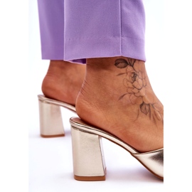 Klassiska flip-flops i läder för kvinnor, metalliskt guld gyllene 5