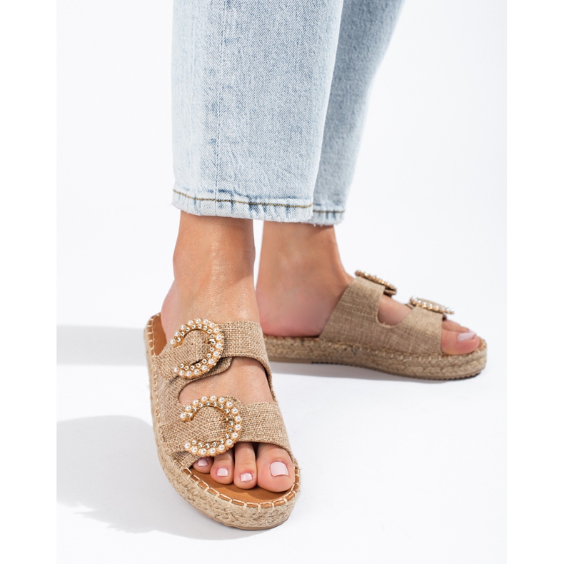 Beige Shelovet-tofflor med spänne för kvinnor 2