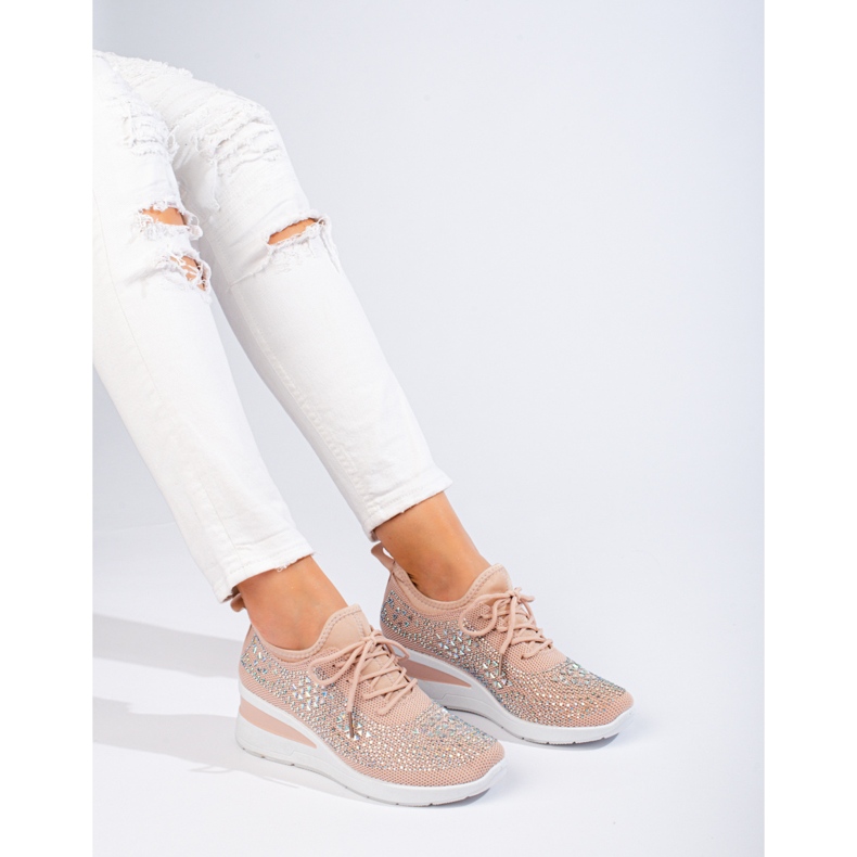 Shelovet rosa textil wedge sneakers 1