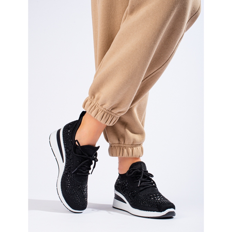 Shelovet svarta wedge sneakers i textil 1