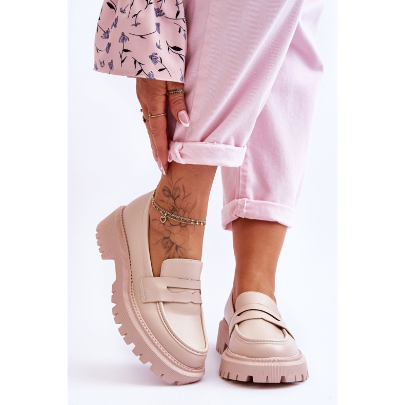 Riverside Beige Läder Platform Slip-On Loafers 1