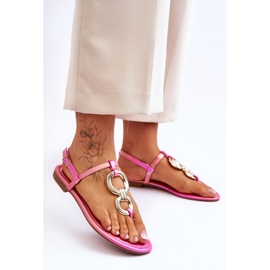 Rosa läder Fortsätt med platt klack flip flops 2