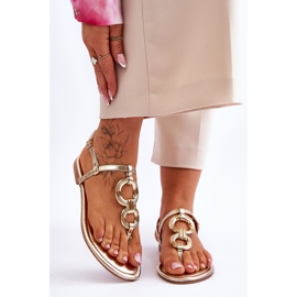 Golden Keep Going Flip Flops lädersandaler med platt klack gyllene 1