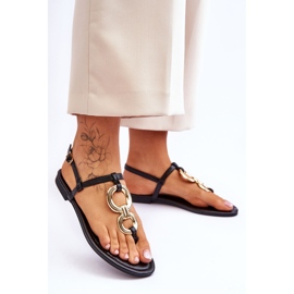 Svart Keep Going Flip Flops lädersandaler med platt klack 2