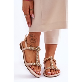 FI1 Damsandaler i mocka med stenar Beige Calabrio 1