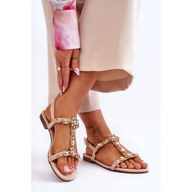 FI1 Damsandaler i mocka med stenar Beige Calabrio 2