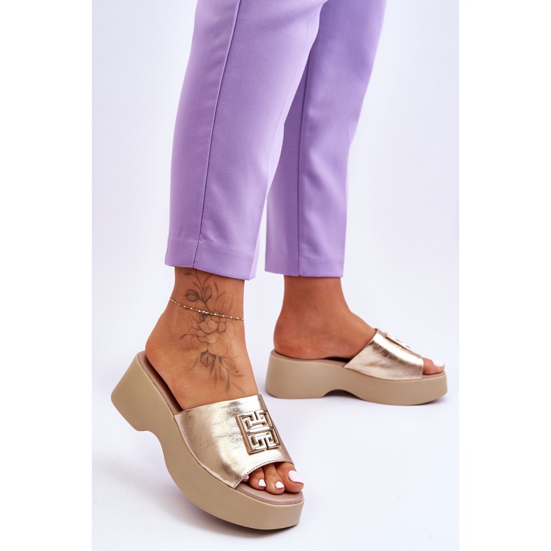 Lemar Lädertofflor för kvinnor med gyllene Renna-dekoration 2