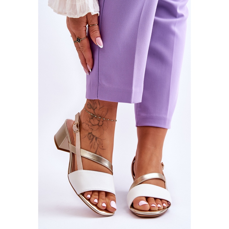 Sergio Leone läder sandaler med hög klack SK826 Vit och guld 1