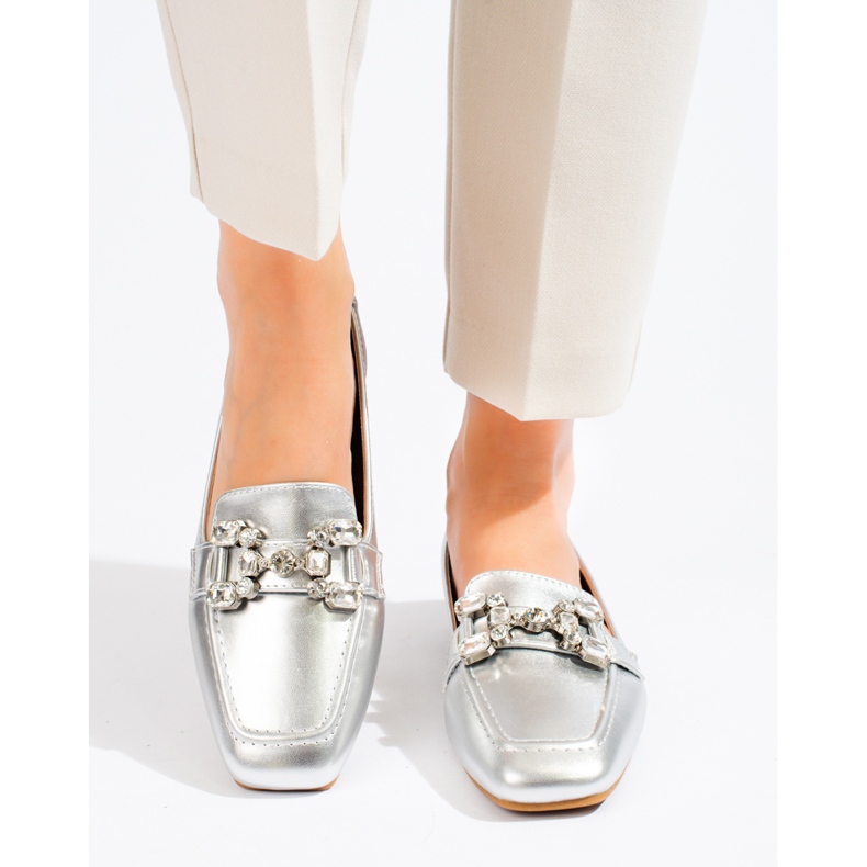 Damloafers i silver med Shelovet-utsmyckning 1