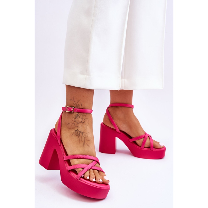 FS1 Fashionabla högklackade sandaler med Fuchsia Shemira-remmar rosa 2